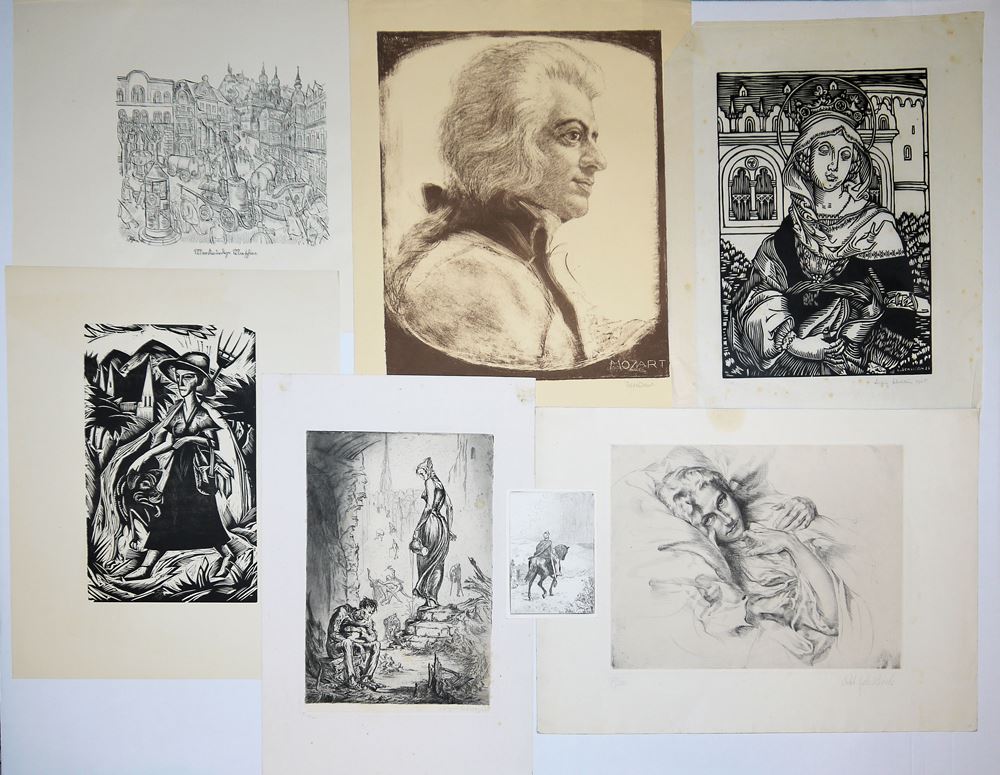 0716-Große Sammlung Grafik süddeutscher Künstler, vor allem Karlsruhe, dabei 16 x Karl Bauer, 2 x Hans Thoma usw., für Selbstbesichtiger! – Bild 3