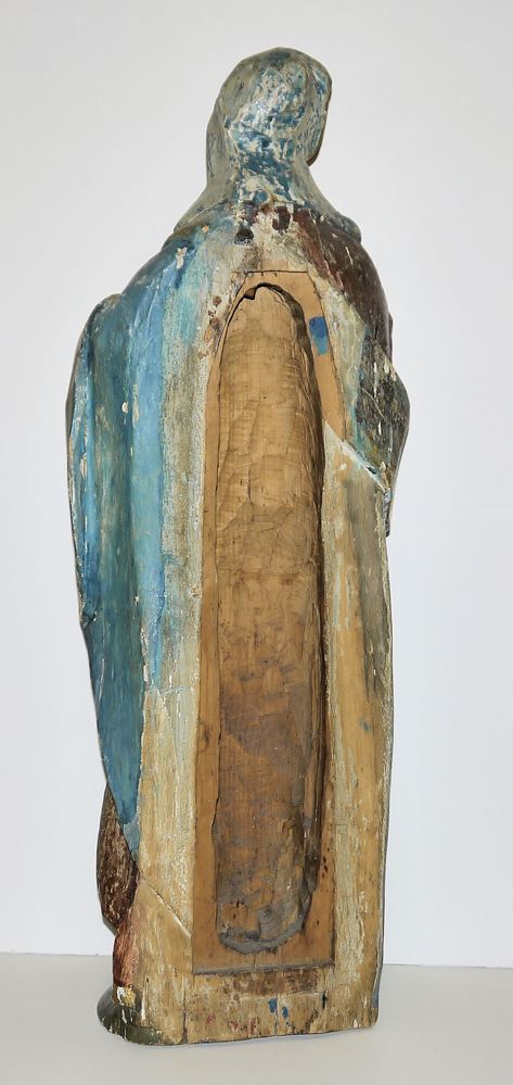 0720-Maria Verkündigung, polychrom gefasste Holzskulptur, süddeutsch/ alpenländisch 17. Jh. – Bild 3