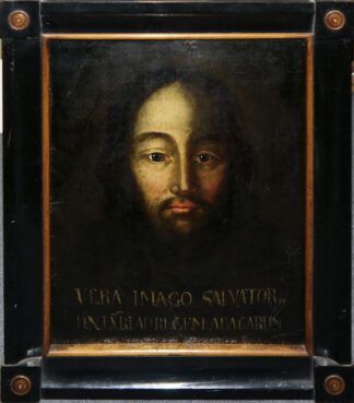 0732-Christus-Porträt "Mandylion" nach der Abgar Legende, Ölgemälde des 18. Jhs., im Originalrahmen