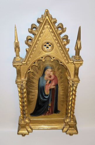 0737-Fra Angelico, nach, "Madonna della Stella", im neugotischen, plastischen Architekturrahmen, 19. Jh.