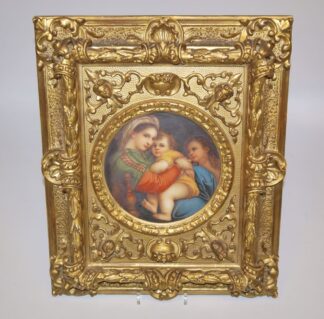 0738-Porzellanbild "Madonna della Sedia" nach Raffael, im Goldstuckrahmen, 19. Jh.