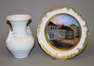 0801-Veduten-Teller und Widderkopf-Vase, KPM Berlin 19./ 20. Jh.