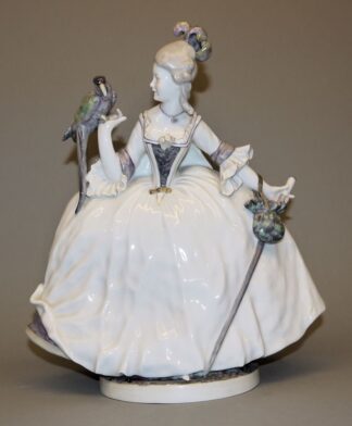 0816-Rokokodame mit Papagei, Porzellanplastik, Thüringen um 1920/30