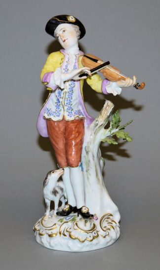 0821-Geiger mit Hündchen, Porzellanfigur, Meißen, 20. Jh.