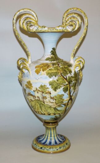 0857-Große Majolika-Schlangenhenkelvase aus Castelli, Italien 20. Jh.
