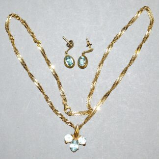 0899-Anhänger an Kette und Ohrhänger mit Aquamarin, Gold