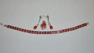 0913-Dreiteiliges Schmuck-Set mit Feueropalen, Gold: Armband, Anhänger und Ohrhänger