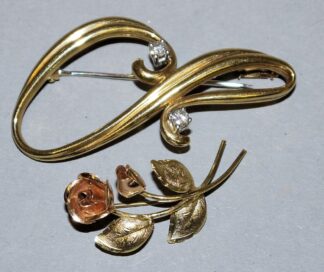 0926-Brillant-Brosche und Rosenbrosche, Gold