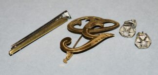 0941-Paar Brillant-Ohrstecker, Stabbrosche mit Brillant und Brosche, Gold