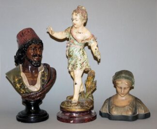 1032-Mädchenfigur, Orientalen- und Frauenbüste, drei Salonplastiken der Belle Époque um 1900