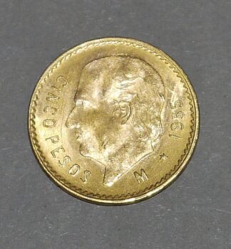 1055-Goldmünze zu 5 Pesos, Mexiko 1955, wohl Nachprägung als Anlagemünze