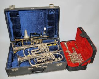 1058-Vier Konzerttrompeten von Scherzer, Markneukirchen und Golden Band Co. India